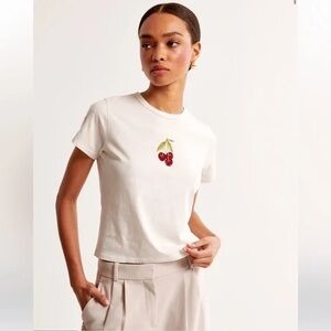Abercrombie & Fitch Cream Cherry Embroidered Tee